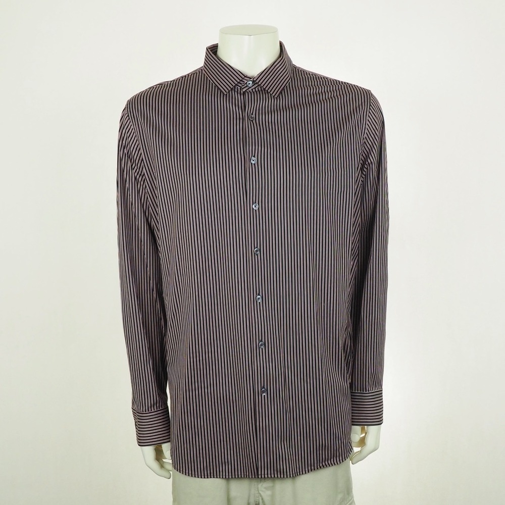 Bugatchi Uomo OoohCotton Tech Button Down Shirt Mens 2XL XXL Black Bordeaux